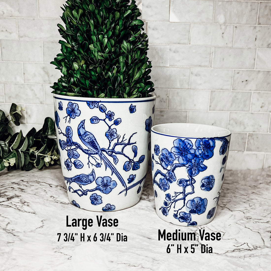 Blue White Chinoiserie Ceramic Vase Planter for Indoor Plants Decorative
