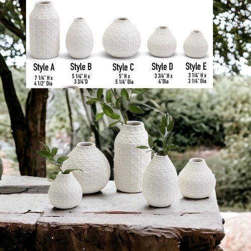 Embossed Cane Webbing Ceramic Vase - Modern Neutral Decor For Florals
