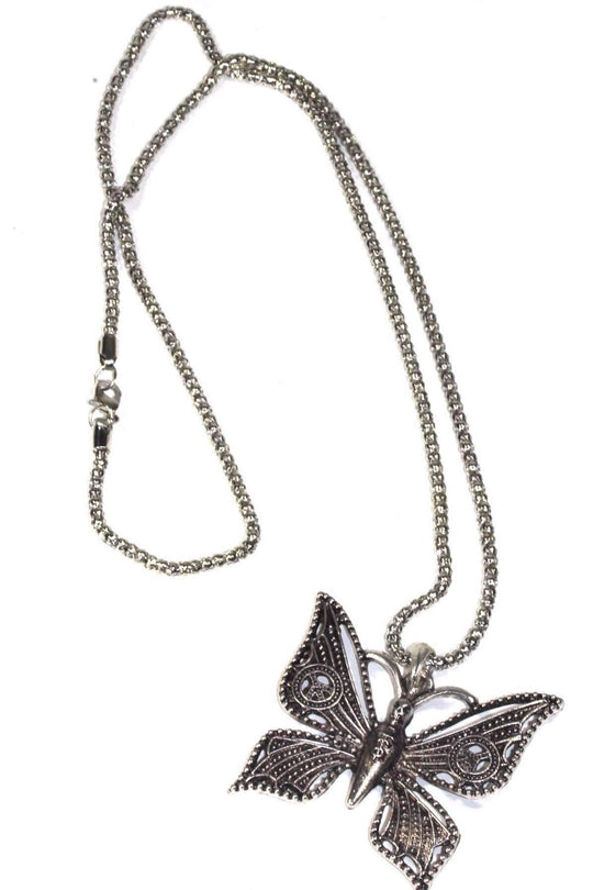 Skull Butterfly Wing Necklace Gothic Silver Pendant