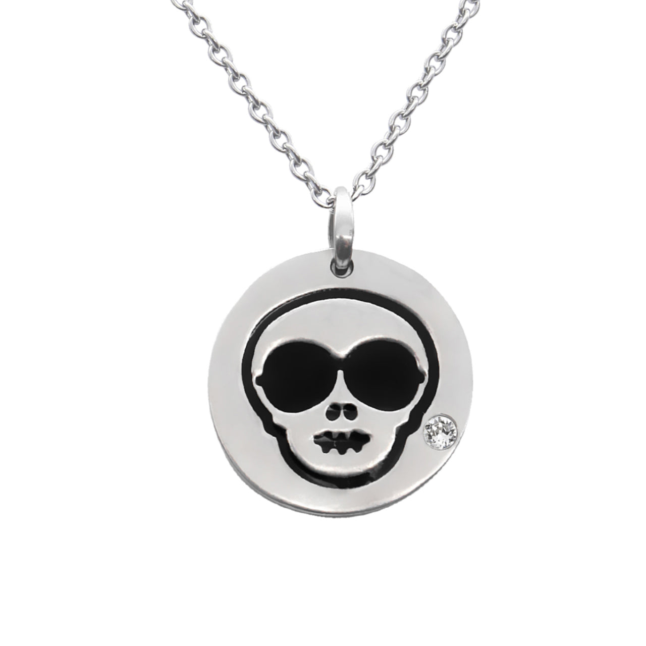 Skull Crystal Necklace Swarovski Accent Silver Pendant