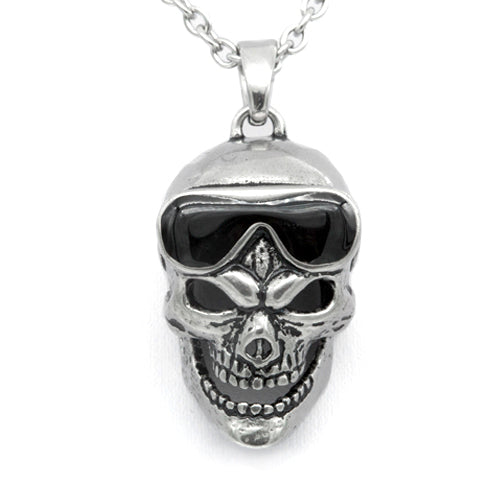 Skull Pendant Necklace Men Gothic Biker Punk Silver