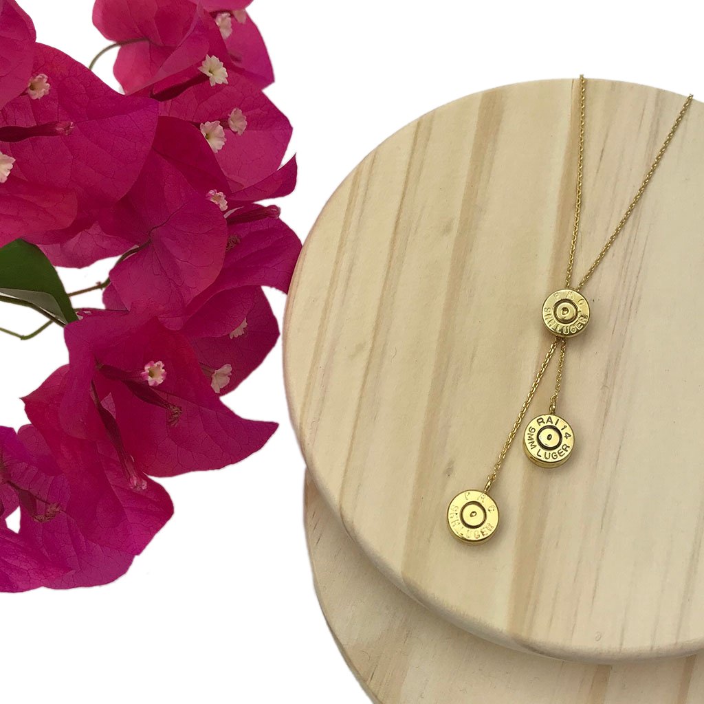 Recycled Bullet Cluster Necklace - 3 Polished Casings 11in Cambodian Handmade