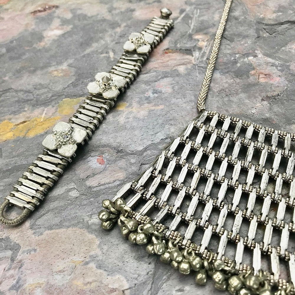 Kali Flower Bracelet Boho Handwoven Metal Beads Cotton Thread Adjustable