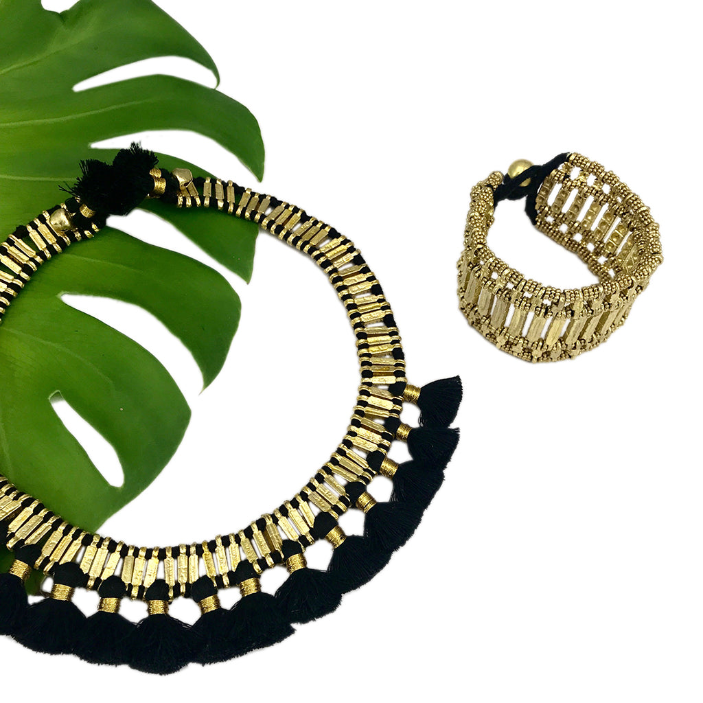 Tassel Collar Necklace Boho Statement Temple-Inspired Cotton Tassel