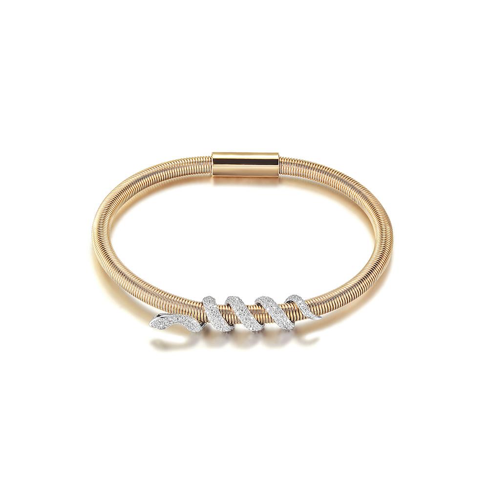 Snake Coiled Bangle Bracelet Gold Plated Crystal Accents