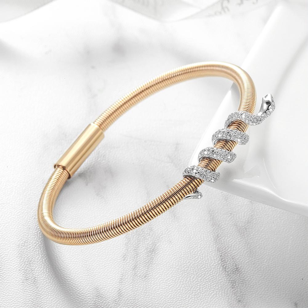 Snake Coiled Bangle Bracelet Gold Plated Crystal Accents