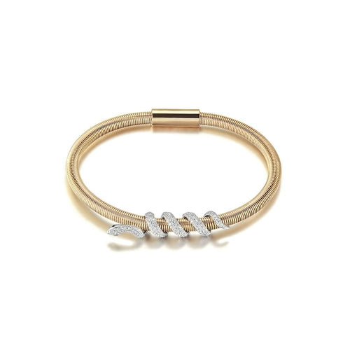 Snake Coiled Bangle Bracelet Gold Plated Crystal Accents