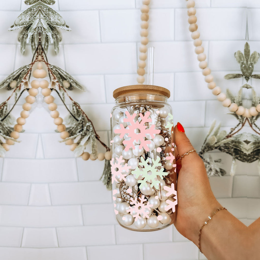 Vintage Santa Cheers 17oz Pastel Snowflake Holiday Cocoa Cup - Retro Christmas