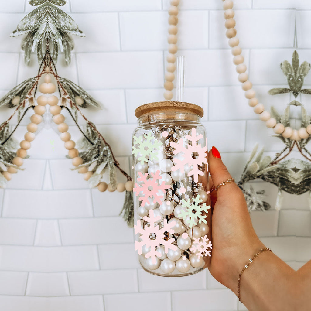 Vintage Santa Cheers 17oz Pastel Snowflake Holiday Cocoa Cup - Retro Christmas