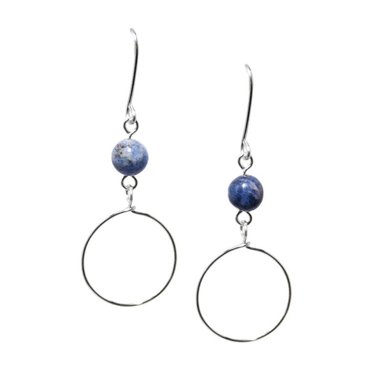 Sodalite Drop Earrings Sterling Silver Hoop Minimalist