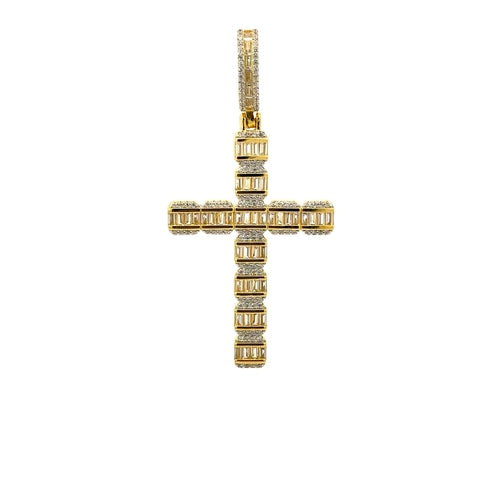 Sterling 925 CZ Rhodium Iced Out Cross Pendant Pave