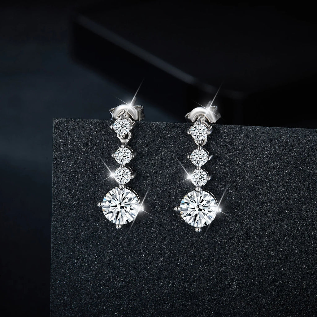 Sterling Silver 2.6ct Moissanite Drop Dangle Earrings For Women Wedding Party