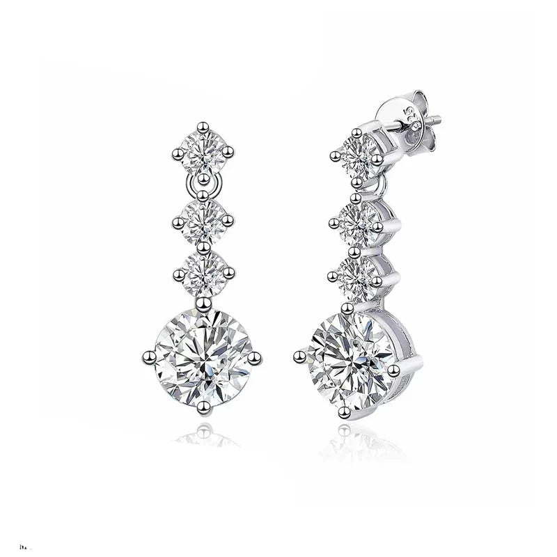 Sterling Silver 2.6ct Moissanite Drop Dangle Earrings For Women Wedding Party