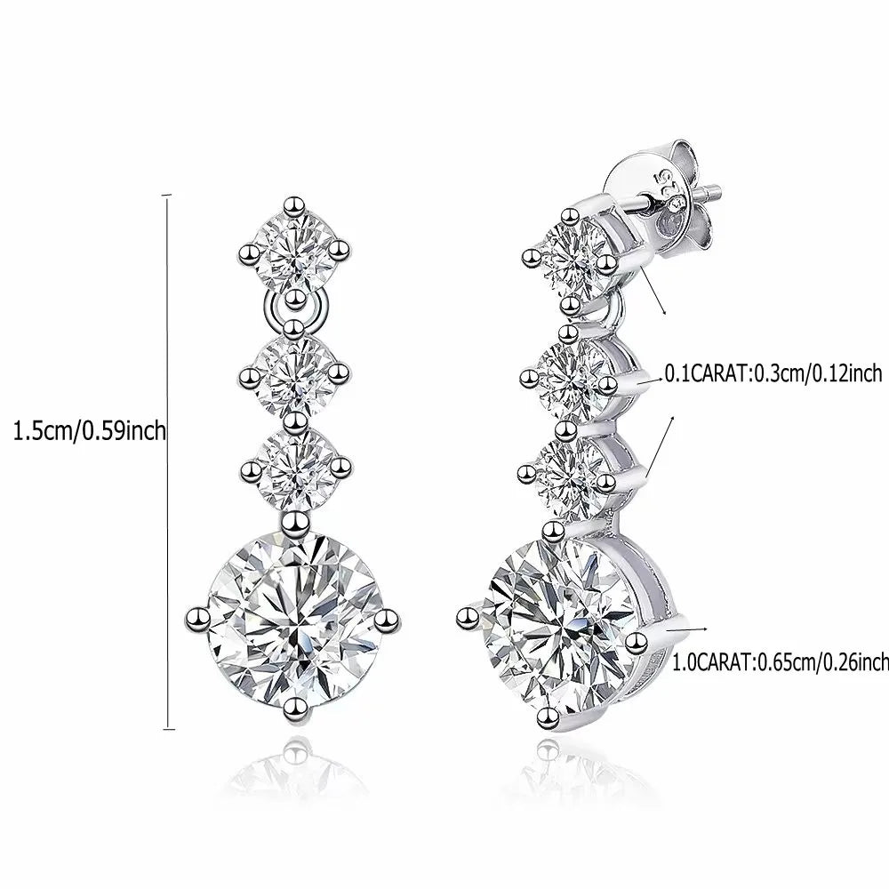 Sterling Silver 2.6ct Moissanite Drop Dangle Earrings For Women Wedding Party
