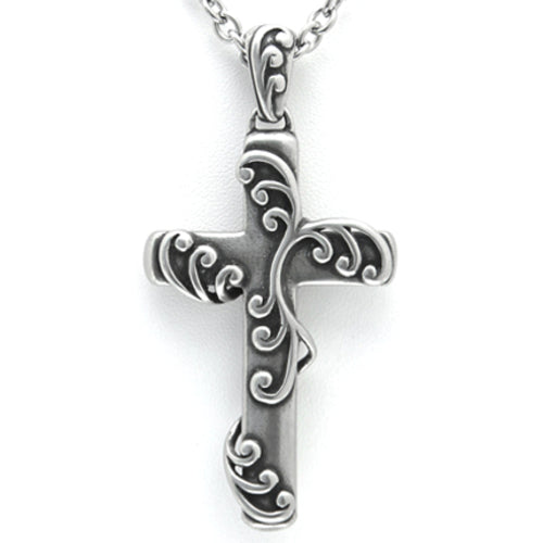 Sterling Silver Cross With Vine Pendant Necklace For Women