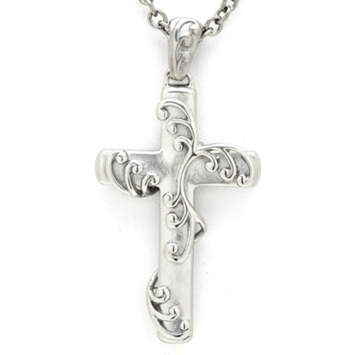 Sterling Silver Cross With Vine Pendant Necklace For Women