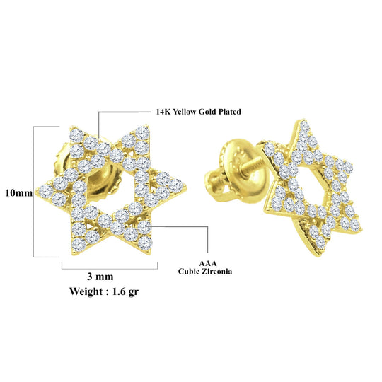 Sterling Silver CZ Paved Star Screw Back Gold Tone Earrings