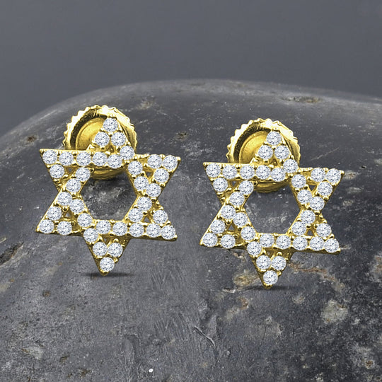 Sterling Silver CZ Paved Star Screw Back Gold Tone Earrings