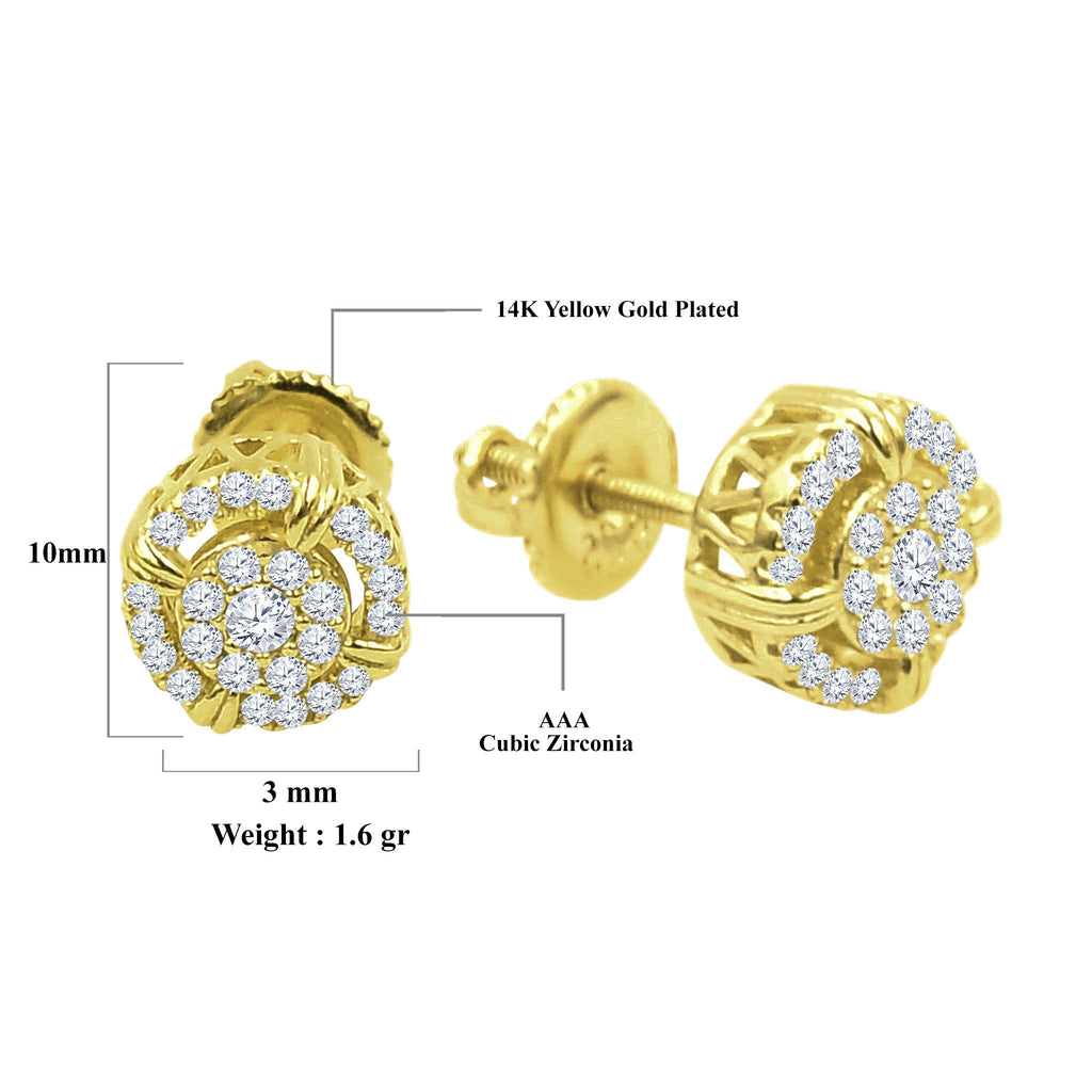 Sterling Silver Gold Plated CZ Floral Cluster Stud Earrings