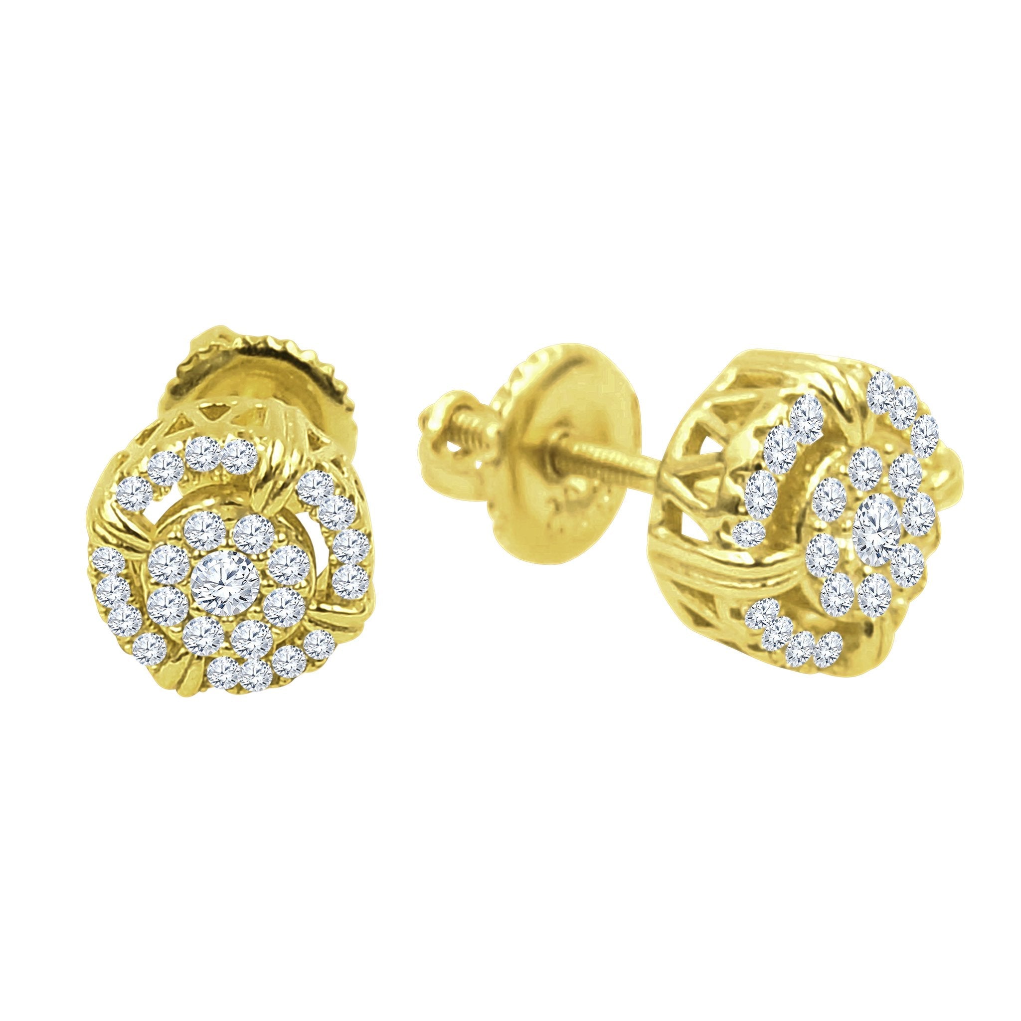 Sterling Silver Gold Plated CZ Floral Cluster Stud Earrings