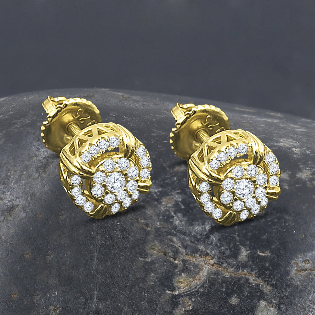 Sterling Silver Gold Plated CZ Floral Cluster Stud Earrings