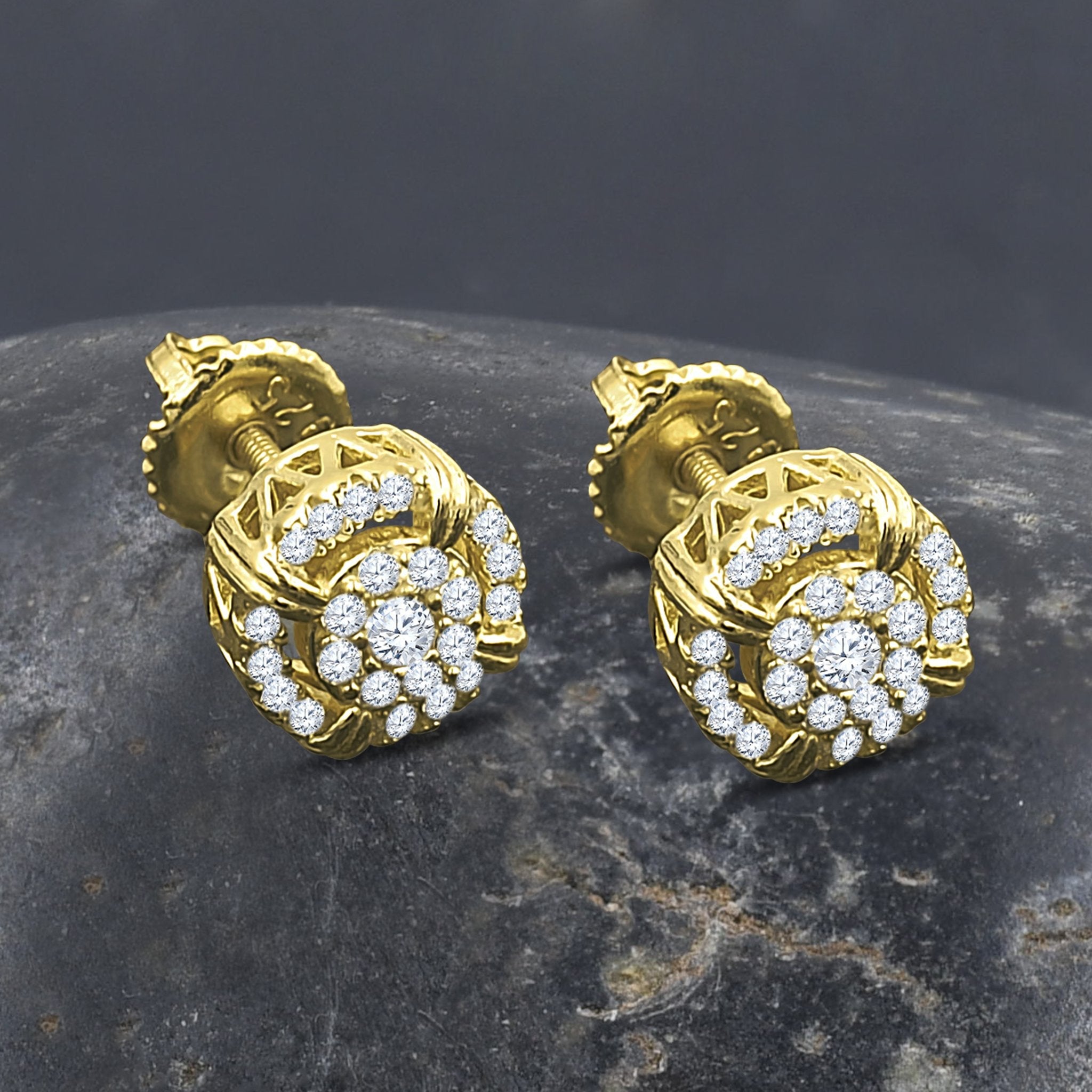 Sterling Silver Gold Plated CZ Floral Cluster Stud Earrings