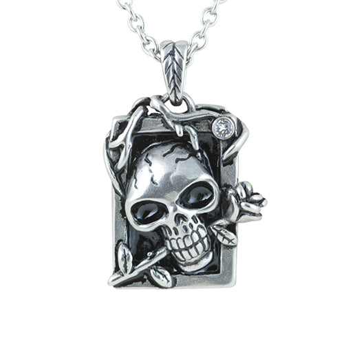 Sterling Silver Skull Rose Pendant Gothic Necklace Vintage