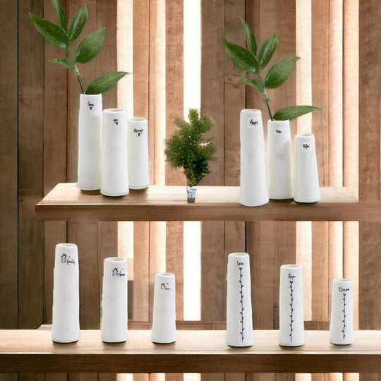 Mini Porcelain Vase Gift Set 3 White Glazed Bud Vases In Gift Box