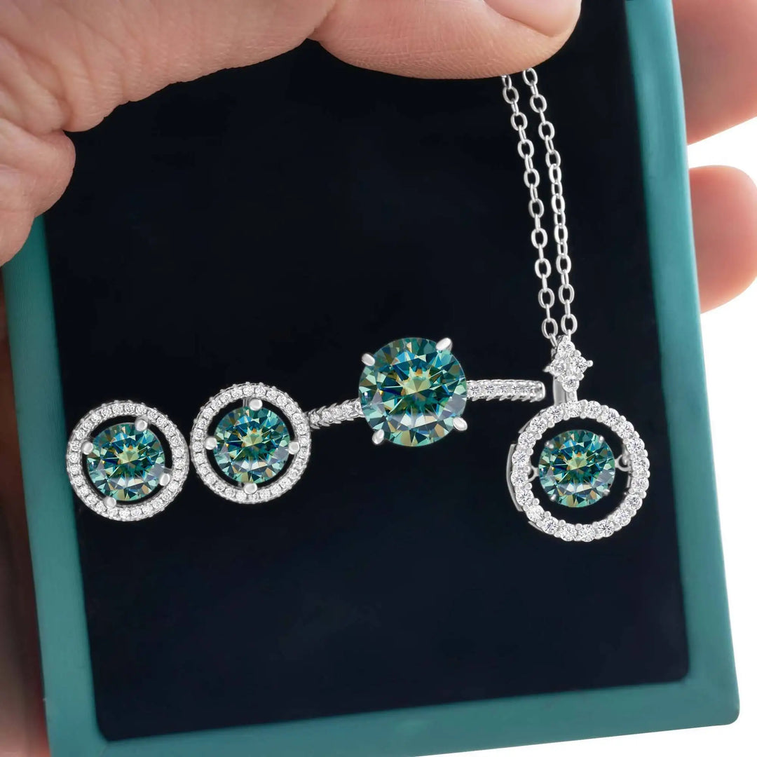 4Ct D Color Moissanite 925 Sterling Jewelry Set Ring Necklace Earrings