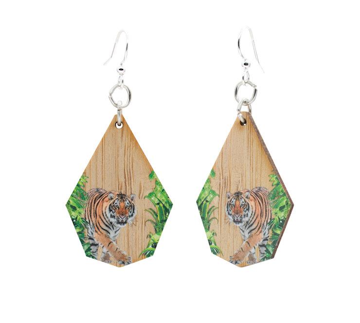 Tiger Bamboo Earrings Lightweight Wooden Dangle Earrings