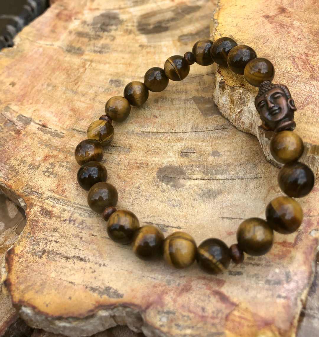 Tiger Eye Buddha Gemstone Stretch Bracelet For Men Beads