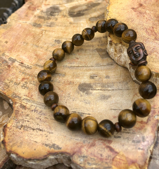 Tiger Eye Buddha Gemstone Stretch Bracelet For Men Beads