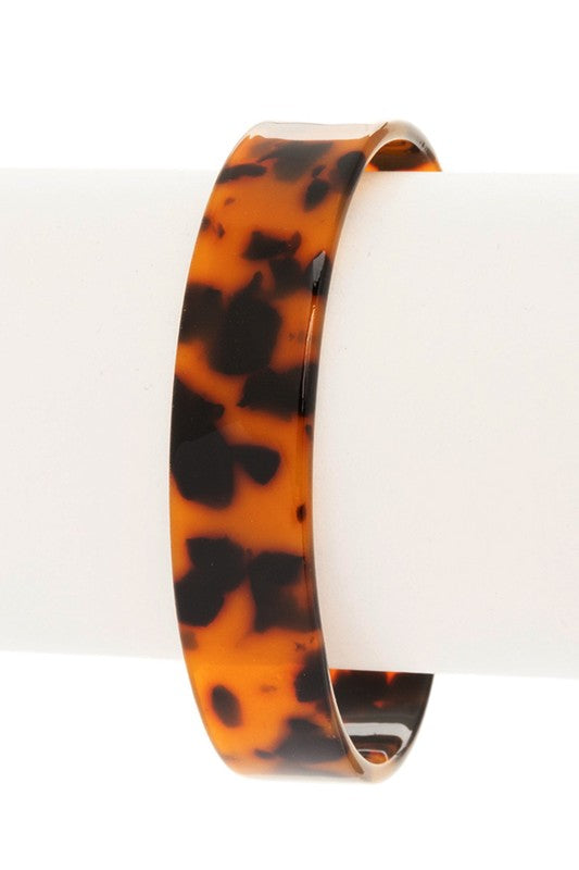 Tortoise Shell Celluloid Flex Open Cuff Adjustable Bracelet