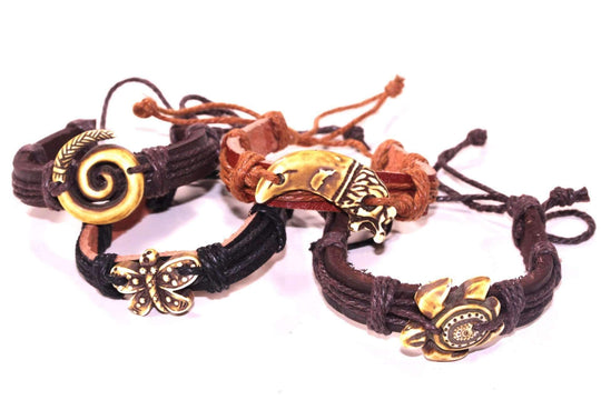 Tribal Leather Bracelet Adjustable Boho Unisex Wristband