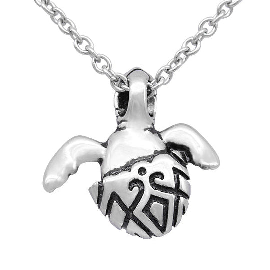 Tribal Turtle Necklace Sterling Silver Engraved Pendant