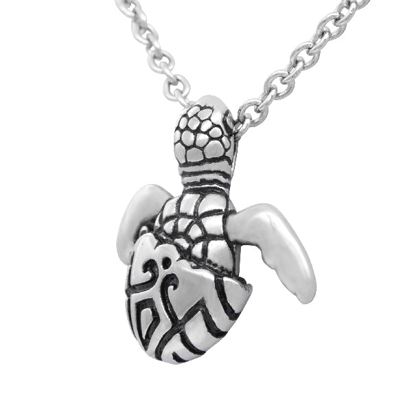 Tribal Turtle Necklace Sterling Silver Engraved Pendant