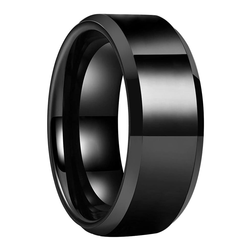 Tungsten Carbide Beveled Ring Polished Black Wedding Band