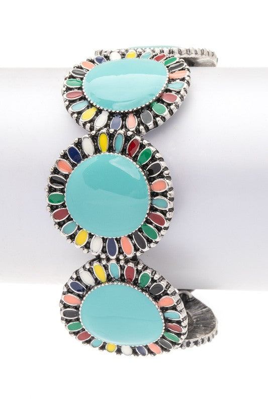 Turquoise Stone Western Boho Stretch Bracelet Multicolor