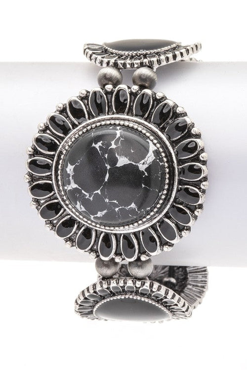 Turquoise Stone Western Boho Stretch Bracelet Multicolor