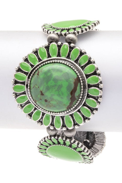 Turquoise Stone Western Boho Stretch Bracelet Multicolor