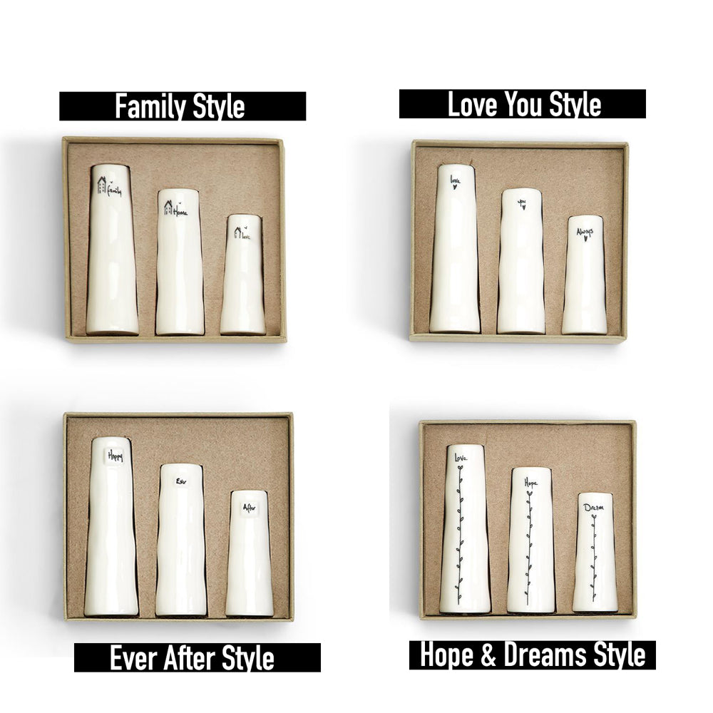 Mini Porcelain Vase Gift Set 3 White Glazed Bud Vases In Gift Box