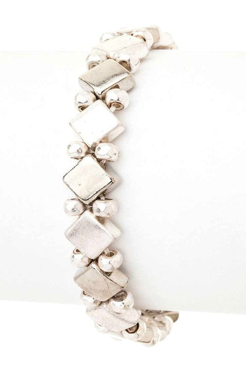 Vintage Inspired Gold Stretch Bracelet With Beaded Squares