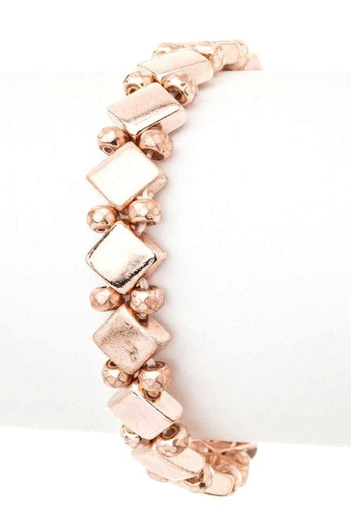 Vintage Inspired Gold Stretch Bracelet With Beaded Squares