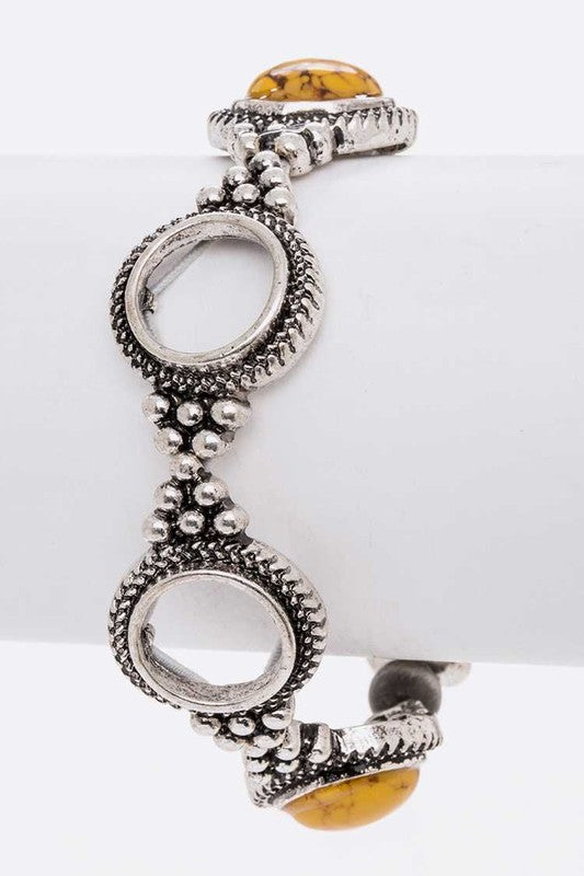 Western Black Howlite Stone Stretch Bracelet Silver