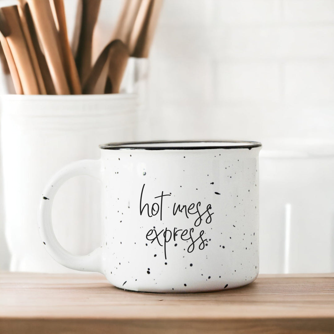 Hot Mess Express Oversized Campfire Mug Black Rim Limited Edition, Double-Sided