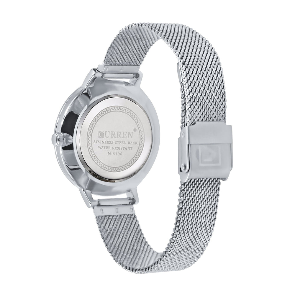 Women's Floral Dial Slim Mesh Band Stainless Elegant Watch