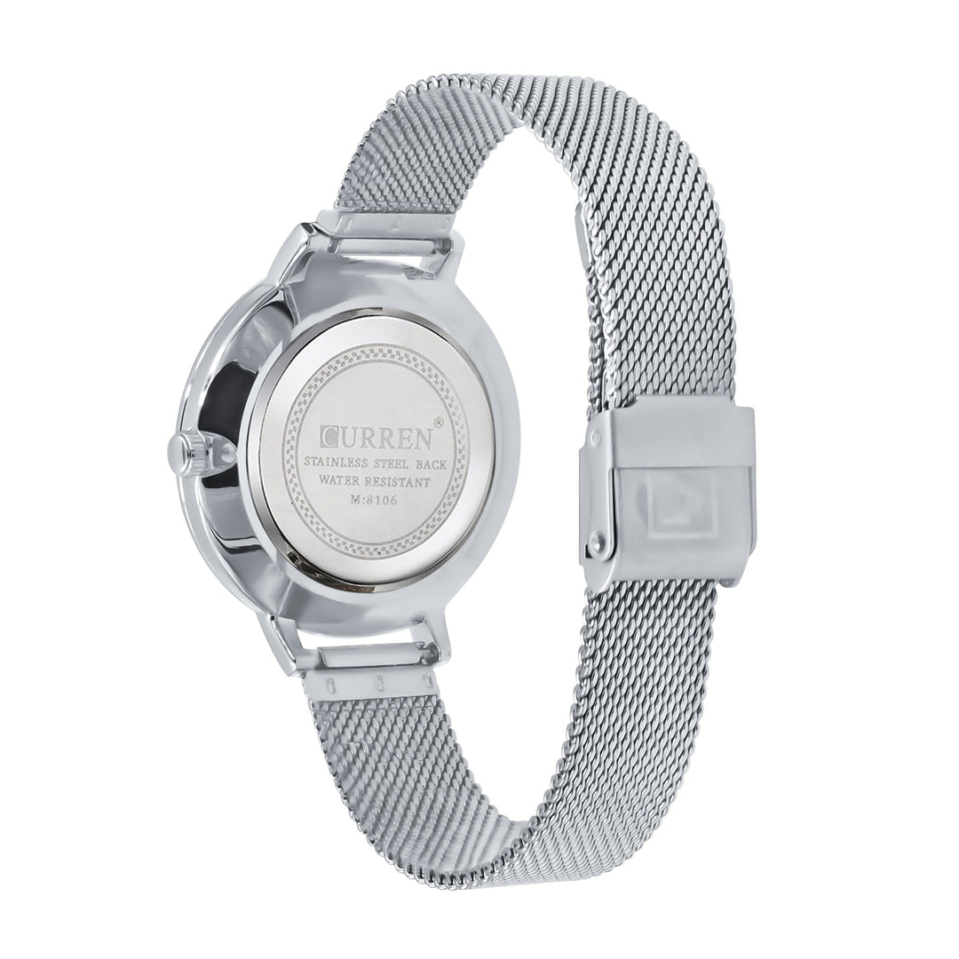 Women's Floral Dial Slim Mesh Band Stainless Elegant Watch