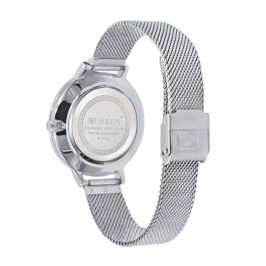 Women's Floral Dial Slim Mesh Band Stainless Elegant Watch