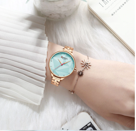 Women's Rose Gold Bracelet Watch Aqua Sunburst Dial