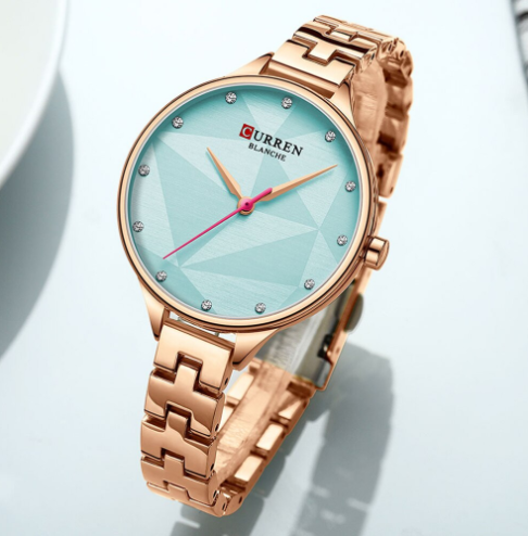 Women's Rose Gold Bracelet Watch Aqua Sunburst Dial